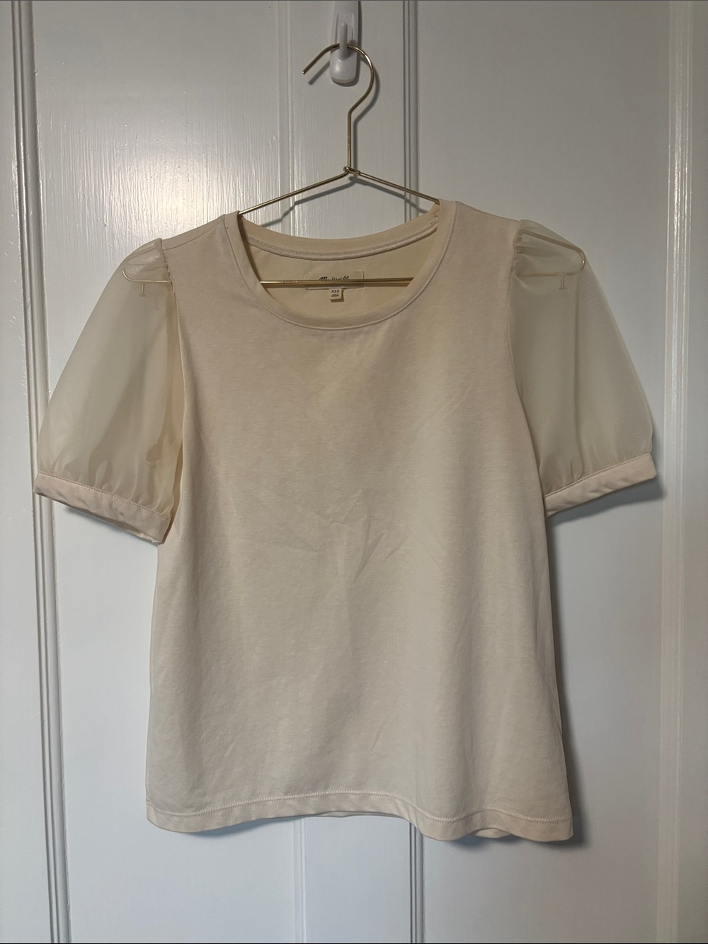 Madewell Cream Puff-Sleeve Tee with Sheer Sleeves